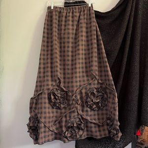 Sarah Clemens Clothing Brown Plaid Swirly Skirt M